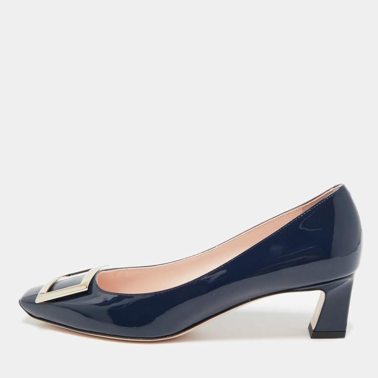 Pre Owned Roger Vivier Trompette Size 40.5 Navy Blue Patent Leather Pumps