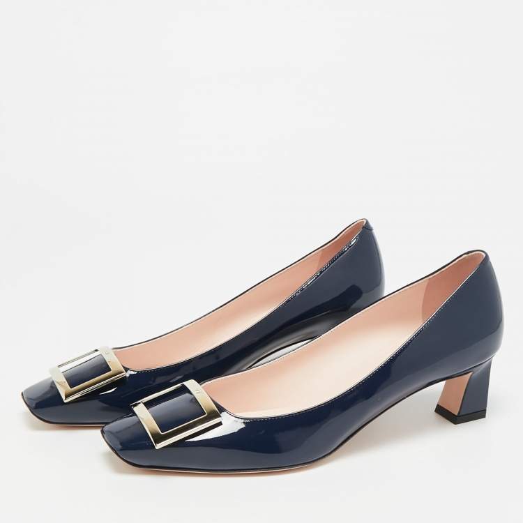 Pre Owned Roger Vivier Trompette Size 40.5 Navy Blue Patent Leather Pumps