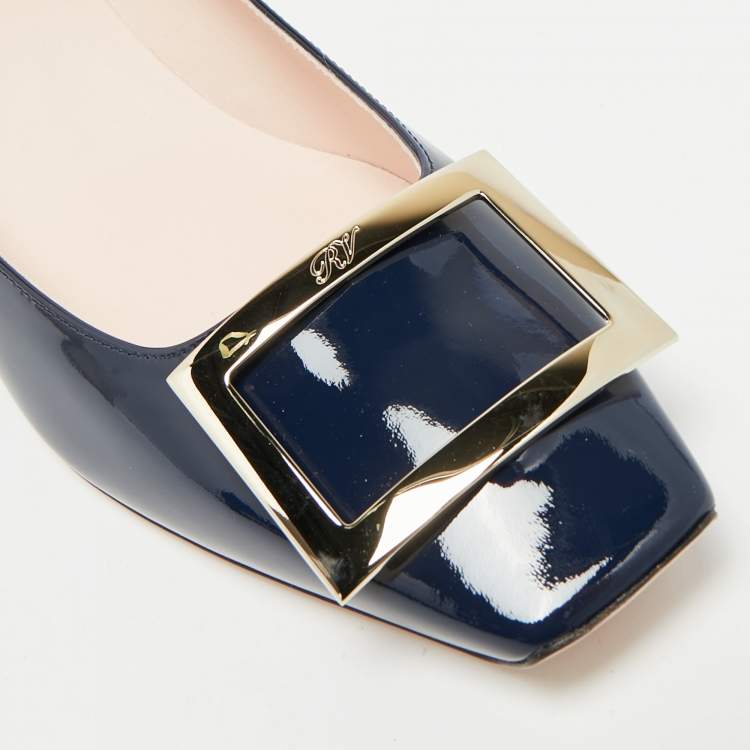 Pre Owned Roger Vivier Trompette Size 40.5 Navy Blue Patent Leather Pumps