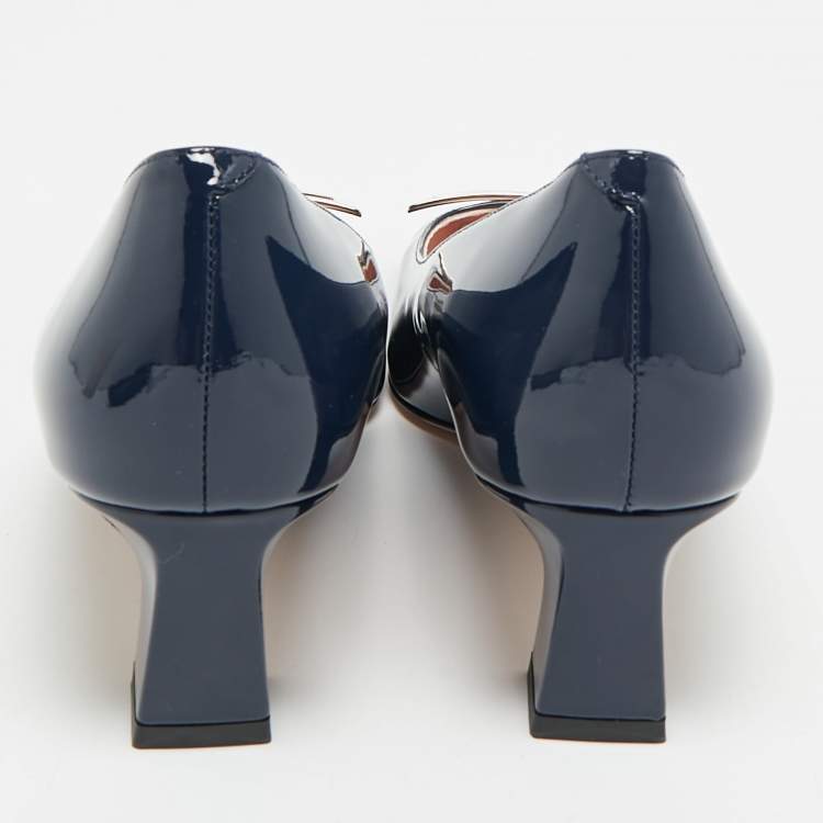 Pre Owned Roger Vivier Trompette Size 40.5 Navy Blue Patent Leather Pumps