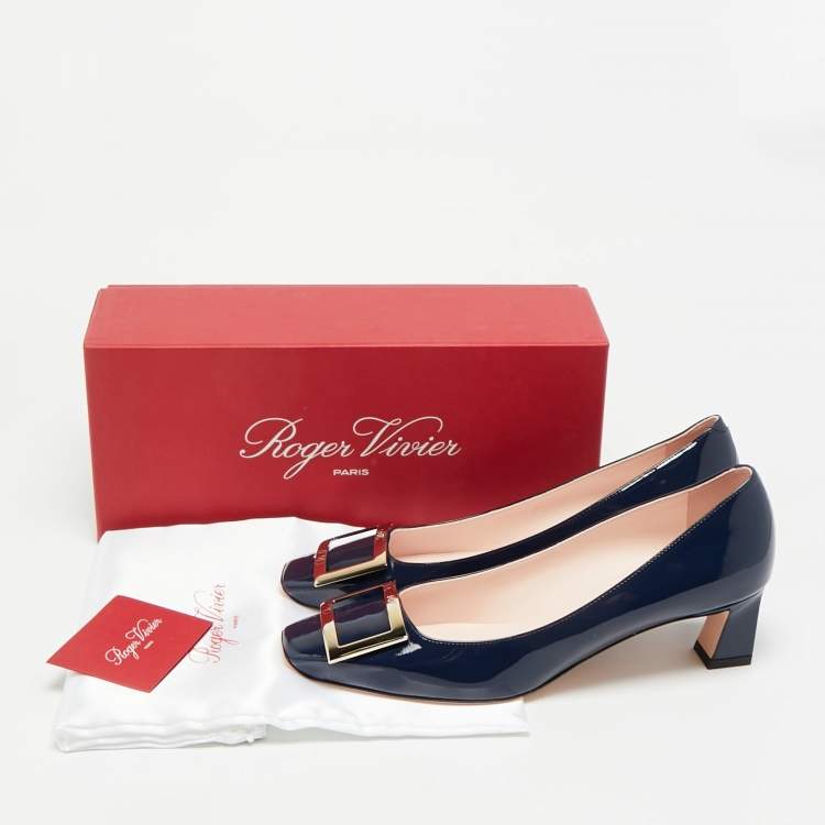 Pre Owned Roger Vivier Trompette Size 40.5 Navy Blue Patent Leather Pumps