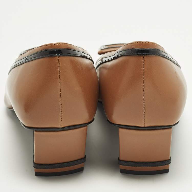 Pre Owned Roger Vivier Belle Vivier Size 39 Brown Leather Block Heel Pumps