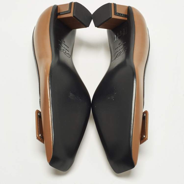 Pre Owned Roger Vivier Belle Vivier Size 39 Brown Leather Block Heel Pumps