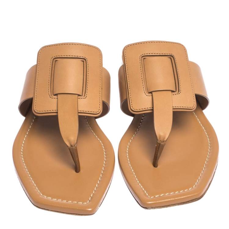 Pre Owned Roger Vivier Brown Leather Thong Flats Size 36