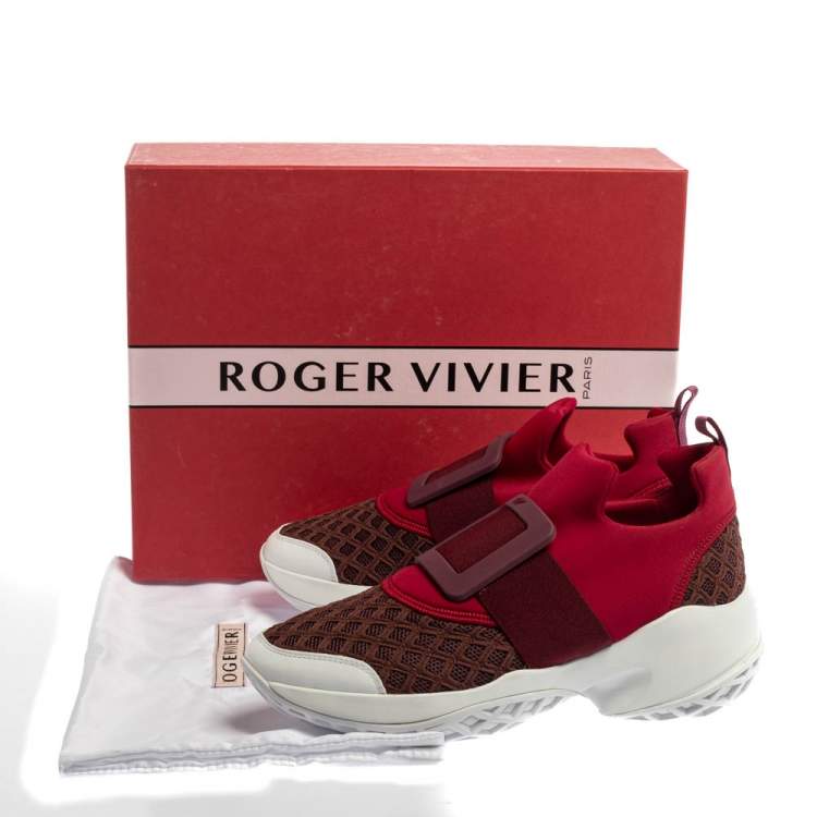 Pre Owned Roger Vivier Maroon/Brown Neoprene Fabric Viv' Run Sneakers Size 40