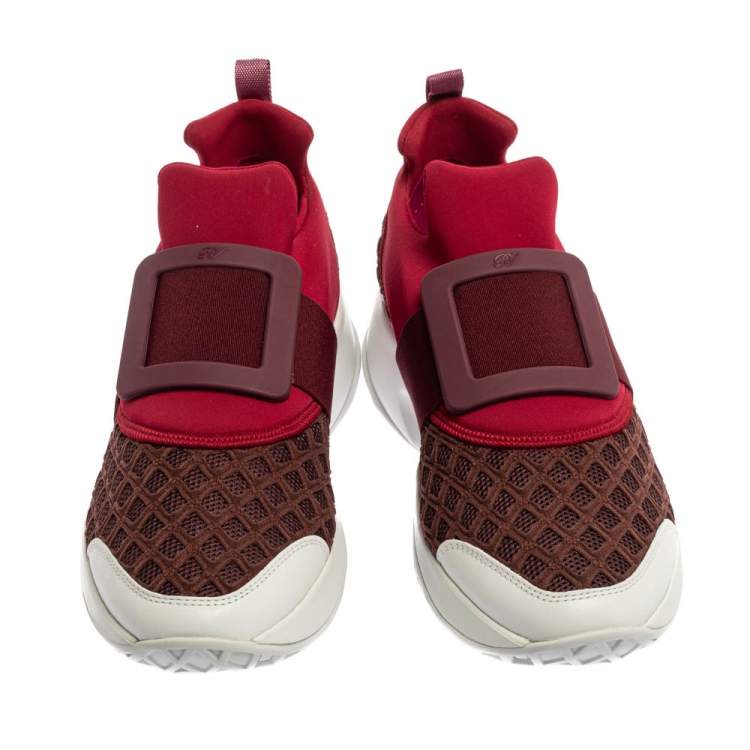 Pre Owned Roger Vivier Maroon/Brown Neoprene Fabric Viv' Run Sneakers Size 40
