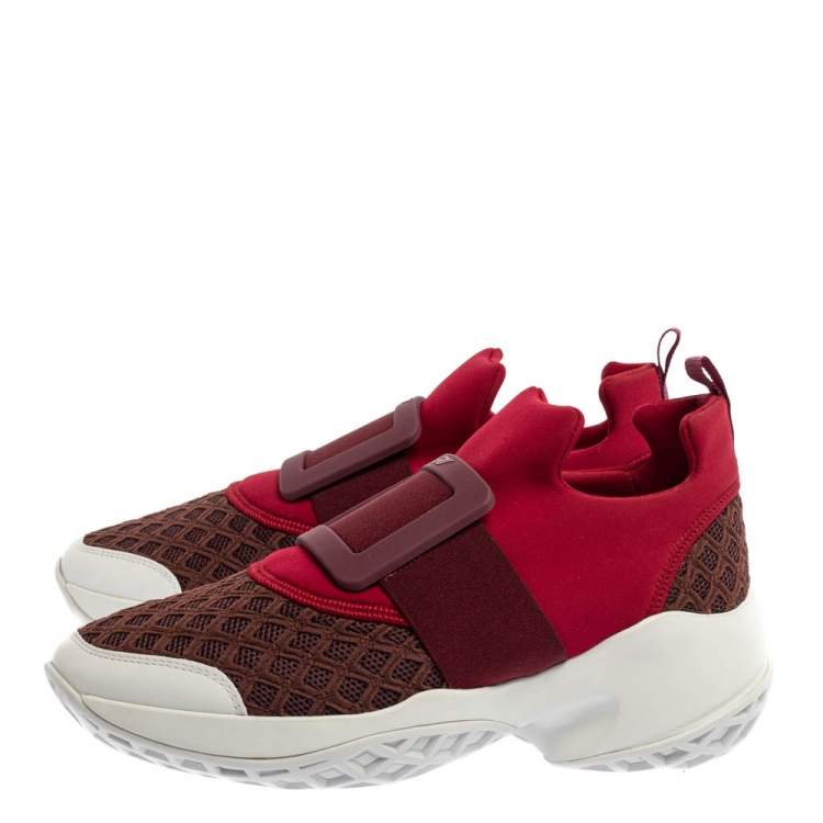 Pre Owned Roger Vivier Maroon/Brown Neoprene Fabric Viv' Run Sneakers Size 40