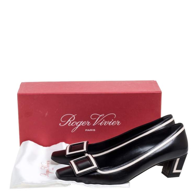 مملوكة مسبقًا Roger Vivier Black/Pink Leather Bucket Belle Pumps Size 38.5