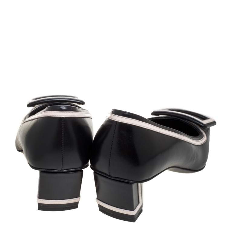 مملوكة مسبقًا Roger Vivier Black/Pink Leather Bucket Belle Pumps Size 38.5
