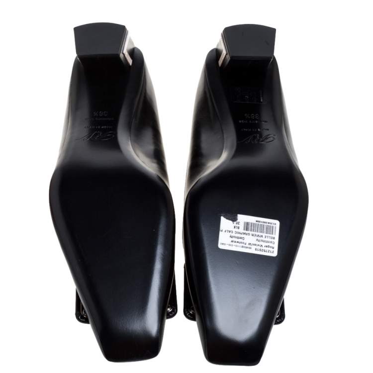 مملوكة مسبقًا Roger Vivier Black/Pink Leather Bucket Belle Pumps Size 38.5
