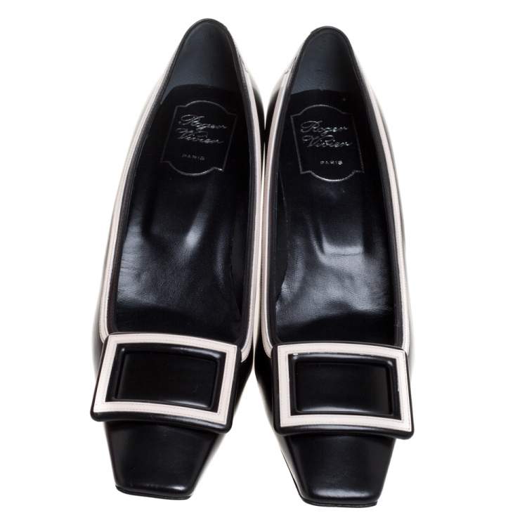 مملوكة مسبقًا Roger Vivier Black/Pink Leather Bucket Belle Pumps Size 38.5