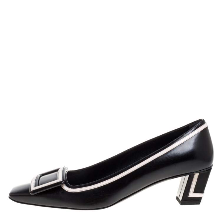 مملوكة مسبقًا Roger Vivier Black/Pink Leather Bucket Belle Pumps Size 38.5