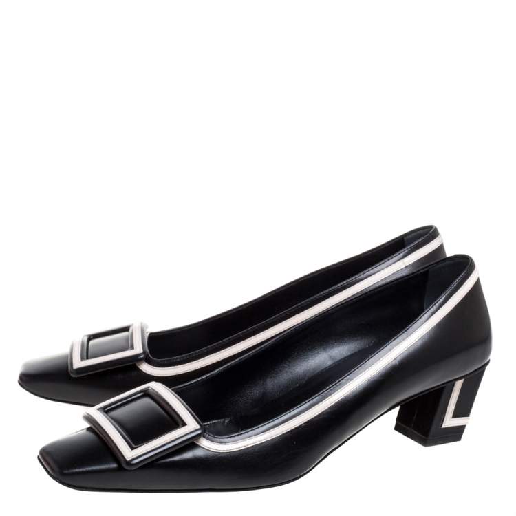 مملوكة مسبقًا Roger Vivier Black/Pink Leather Bucket Belle Pumps Size 38.5