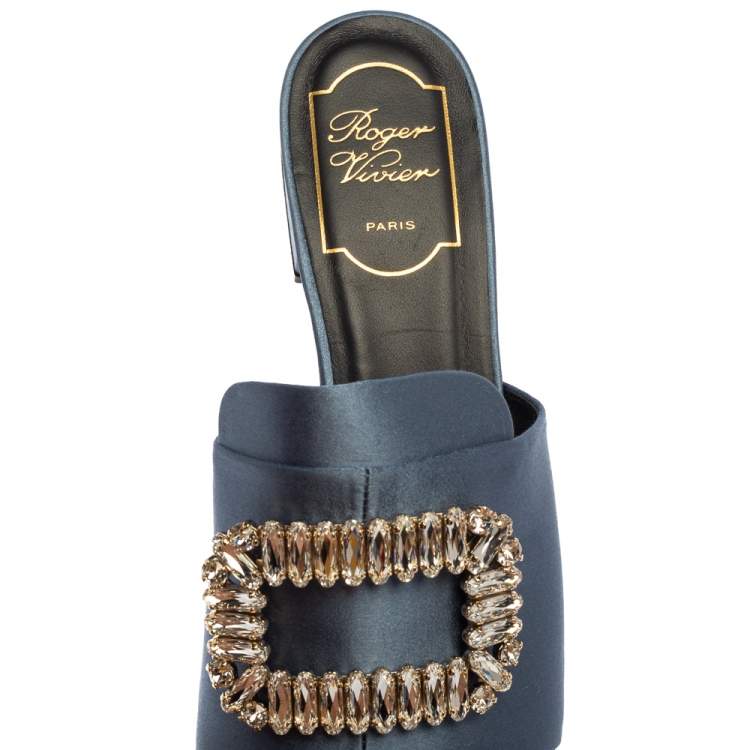 Pre Owned Roger Vivier Grey Satin Embellished Sandals Size 37