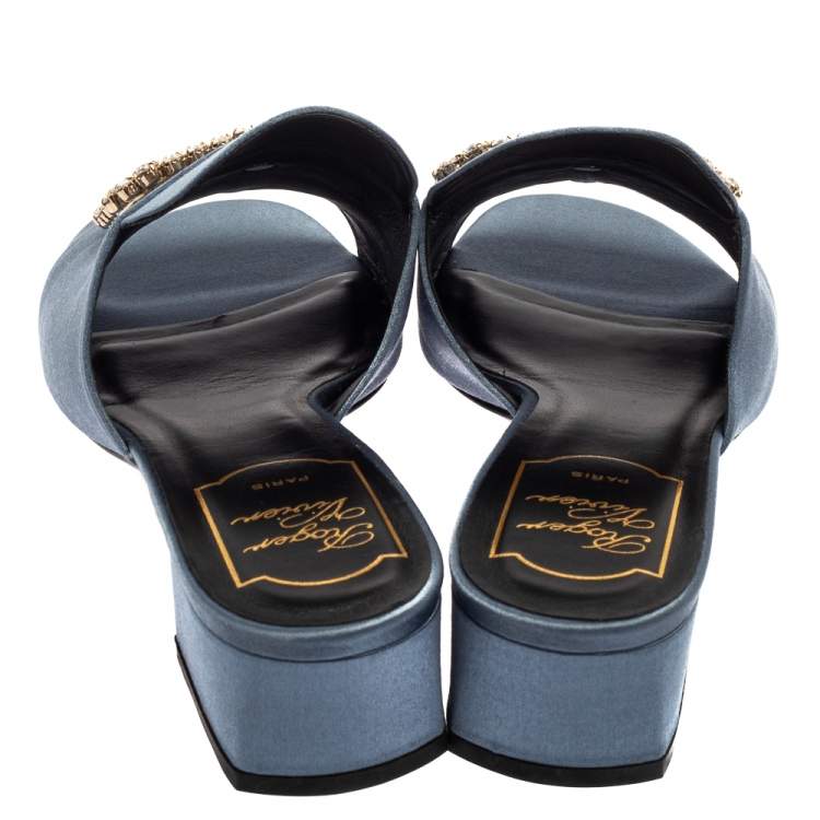 Pre Owned Roger Vivier Grey Satin Embellished Sandals Size 37
