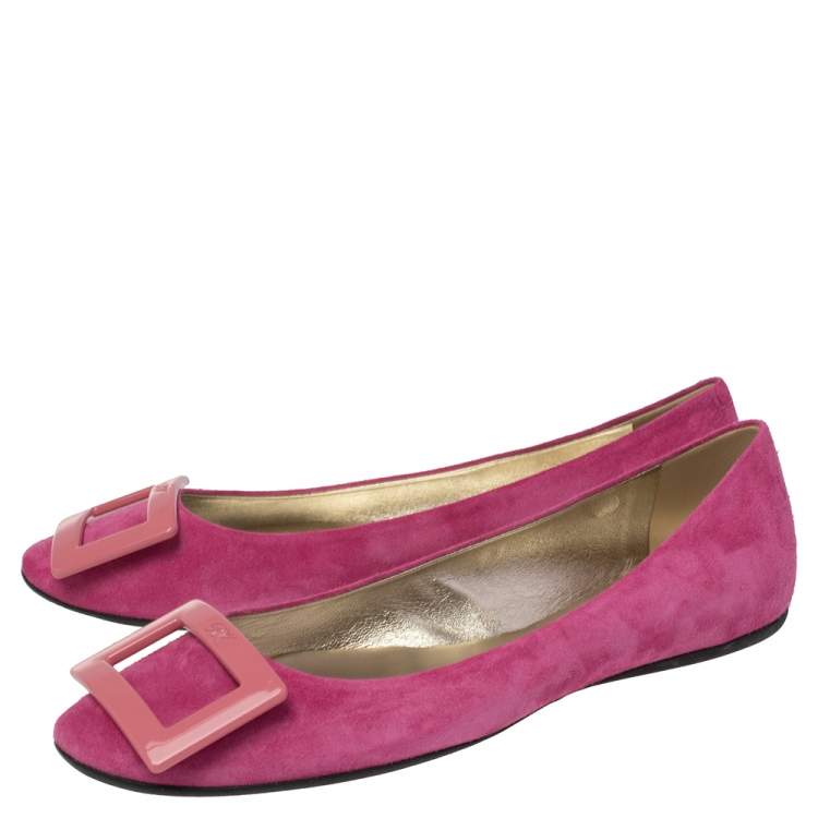 Pre Owned Roger Vivier Pink Suede Gommette Ballet Flats Size 38.5