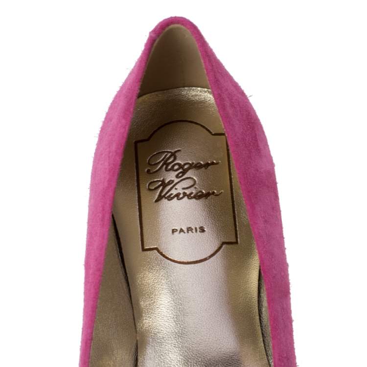 Pre Owned Roger Vivier Pink Suede Gommette Ballet Flats Size 38.5