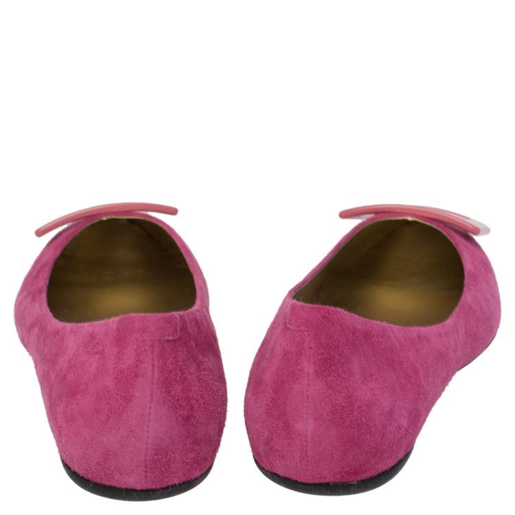 Pre Owned Roger Vivier Pink Suede Gommette Ballet Flats Size 38.5