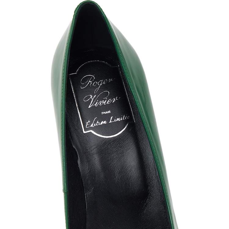 Pre Owned Roger Vivier Limited Edition Green Patent Leather Trompette Pumps Size 39.5