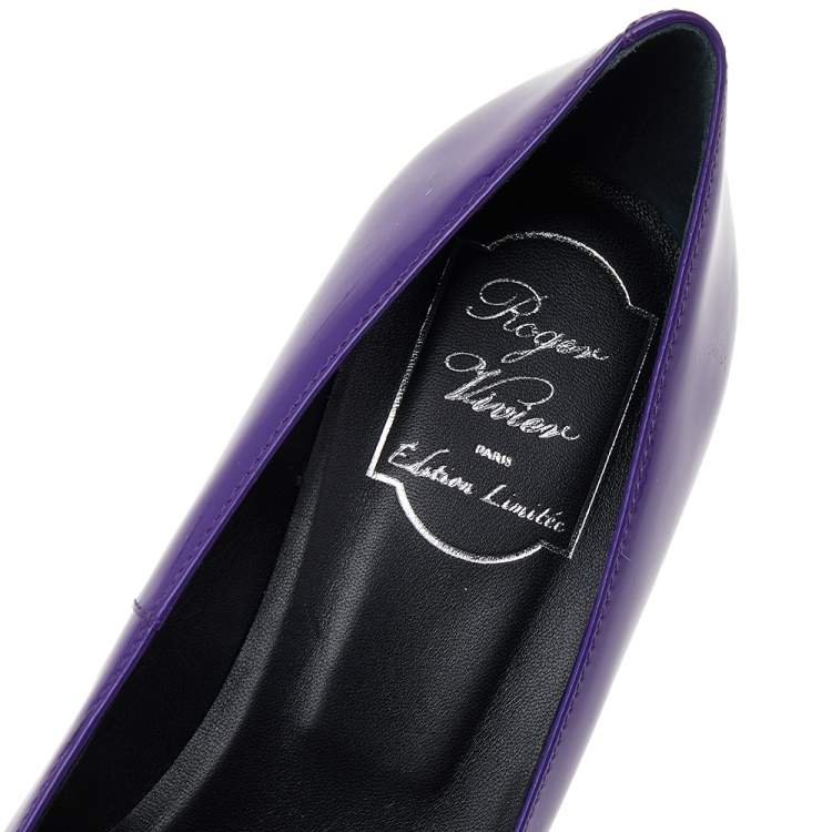 Pre Owned Roger Vivier Limited Edition Purple Patent Leather Trompette Pumps Size 39.5