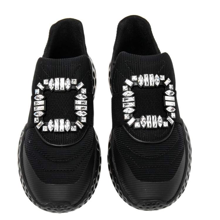 Pre Owned Roger Vivier Black Canvas Sneaky Viv Embellished Slip On Sneakers Size 39