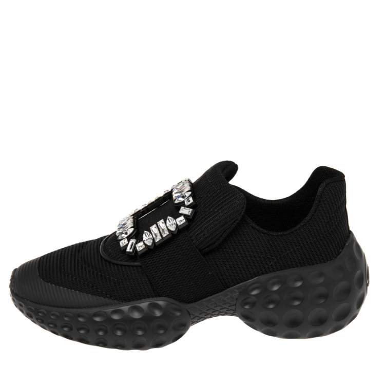Pre Owned Roger Vivier Black Canvas Sneaky Viv Embellished Slip On Sneakers Size 39