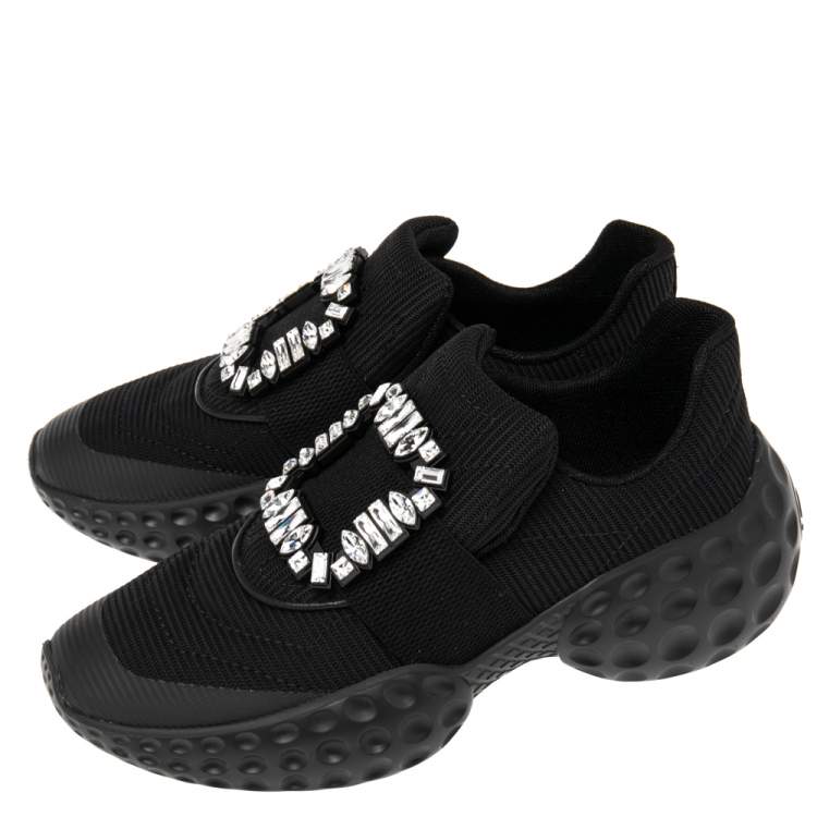 Pre Owned Roger Vivier Black Canvas Sneaky Viv Embellished Slip On Sneakers Size 39