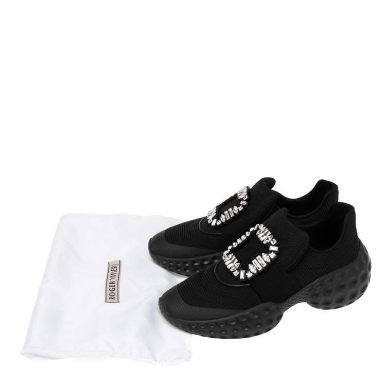 Pre Owned Roger Vivier Black Canvas Sneaky Viv Embellished Slip On Sneakers Size 39
