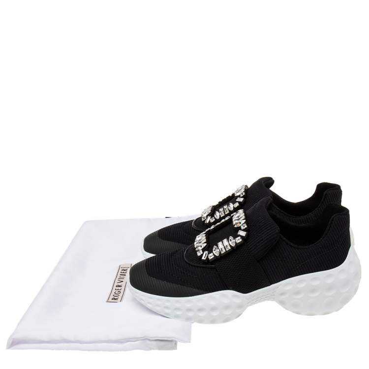 Pre Owned Roger Vivier Black Nylon Viv Run Light Strass Buckle Sneakers Size 38.5