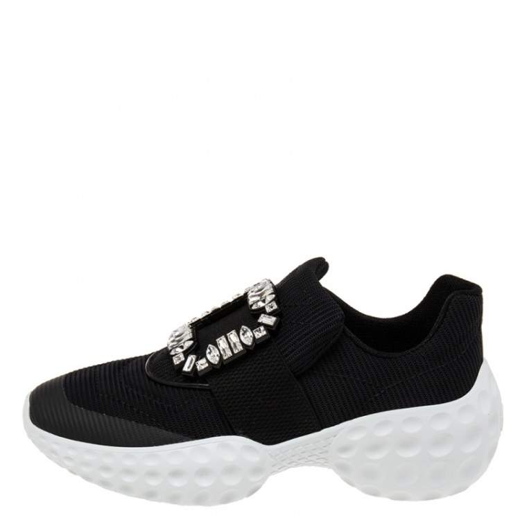 Pre Owned Roger Vivier Black Nylon Viv Run Light Strass Buckle Sneakers Size 38.5