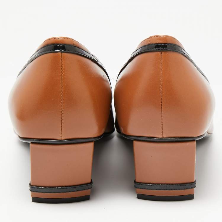 مملوكة مسبقًا Roger Vivier Brown Leather Buckle Block Heel Pumps Size 39