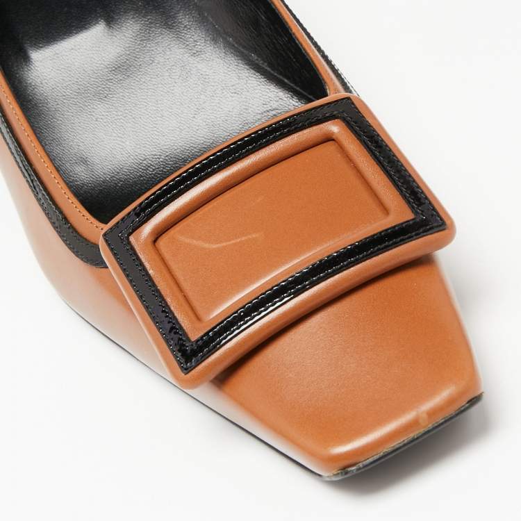 مملوكة مسبقًا Roger Vivier Brown Leather Buckle Block Heel Pumps Size 39