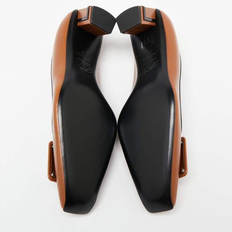 مملوكة مسبقًا Roger Vivier Brown Leather Buckle Block Heel Pumps Size 39