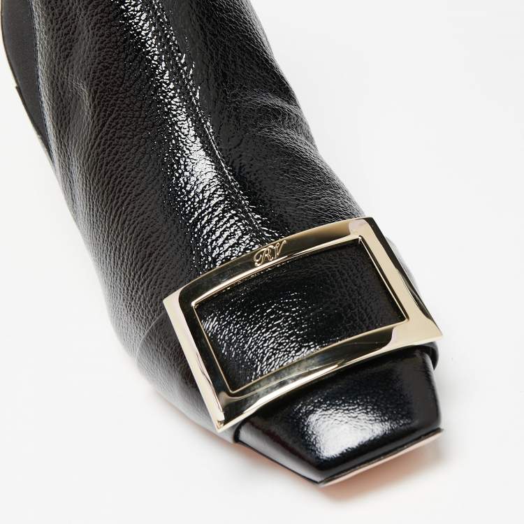 Pre Owned Roger Vivier Black Patent Leather Trompette Chelsea Ankle Boots Size 39