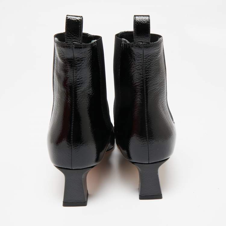 Pre Owned Roger Vivier Black Patent Leather Trompette Chelsea Ankle Boots Size 39