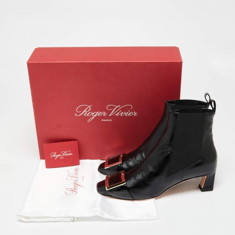 Pre Owned Roger Vivier Black Patent Leather Trompette Chelsea Ankle Boots Size 39