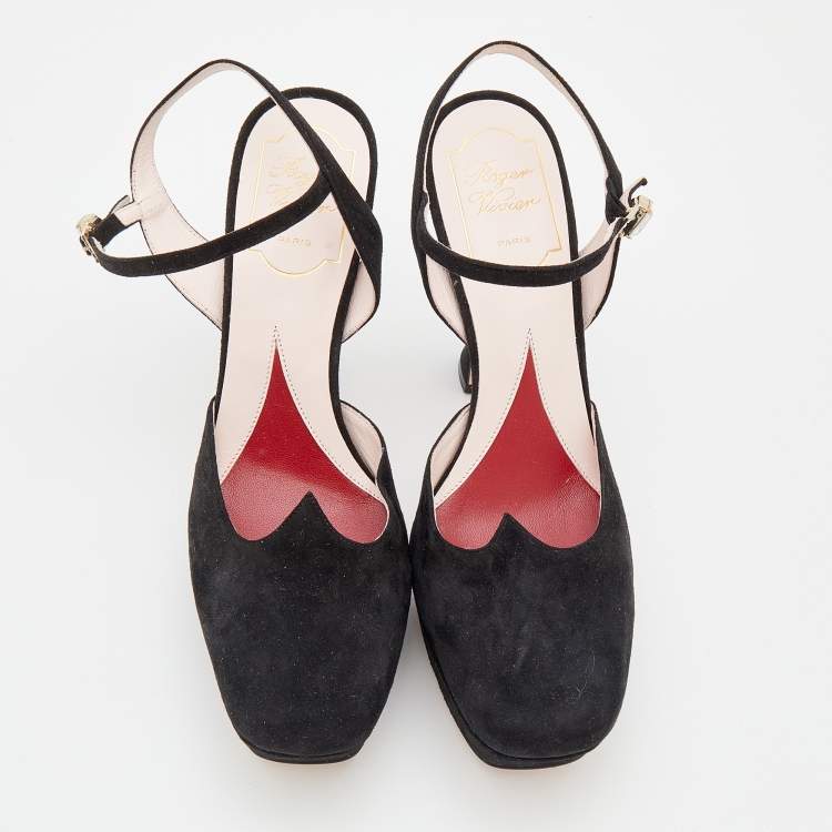 Pre Owned Roger Vivier Black Suede Ankle Strap Platform Sandals Size 38