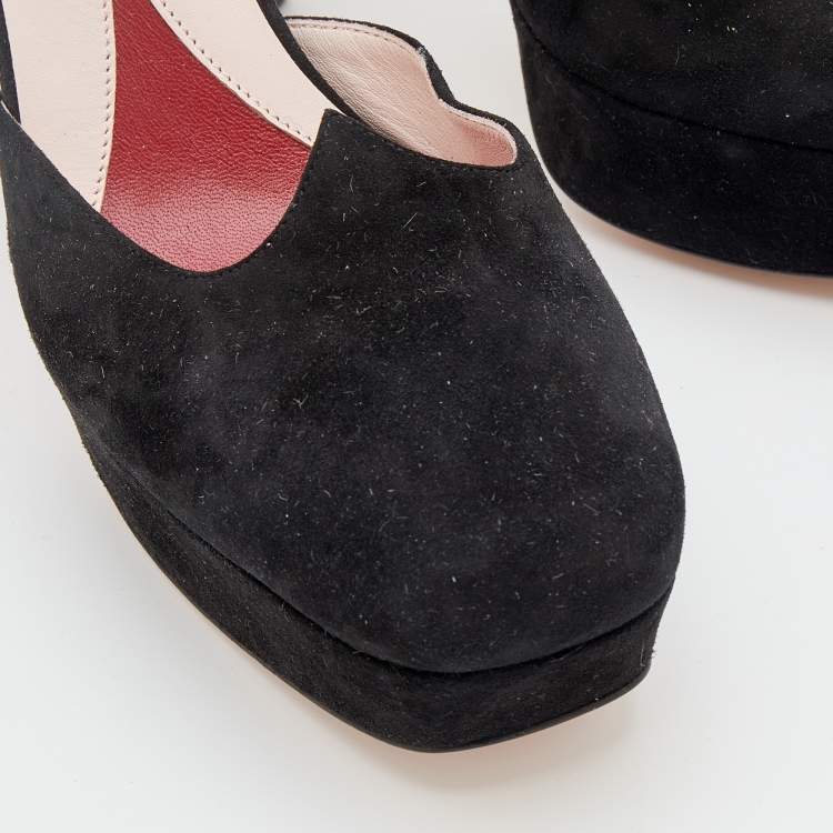 Pre Owned Roger Vivier Black Suede Ankle Strap Platform Sandals Size 38