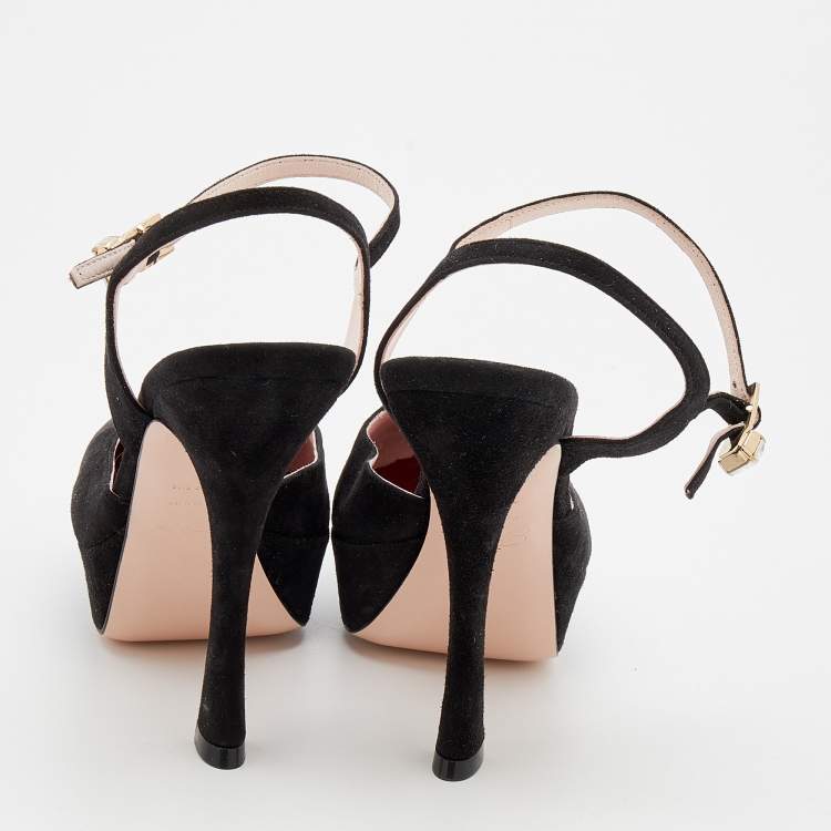 Pre Owned Roger Vivier Black Suede Ankle Strap Platform Sandals Size 38