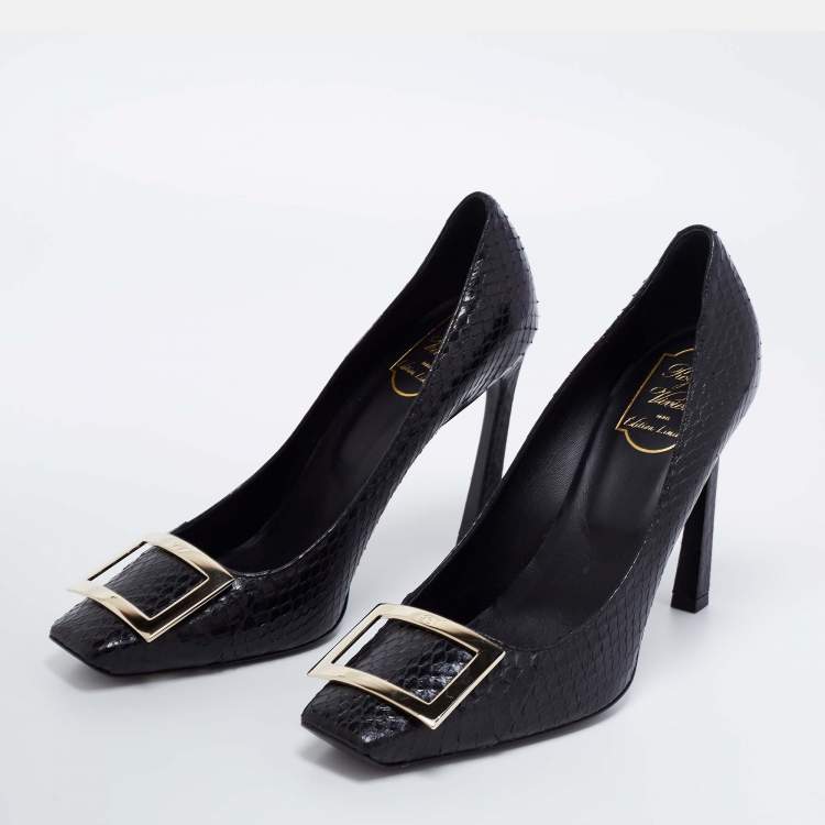 Pre Owned Roger Vivier Black Python Leather Trompette Pumps Size 40