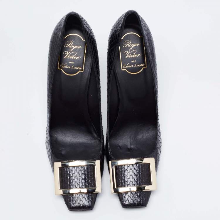 Pre Owned Roger Vivier Black Python Leather Trompette Pumps Size 40