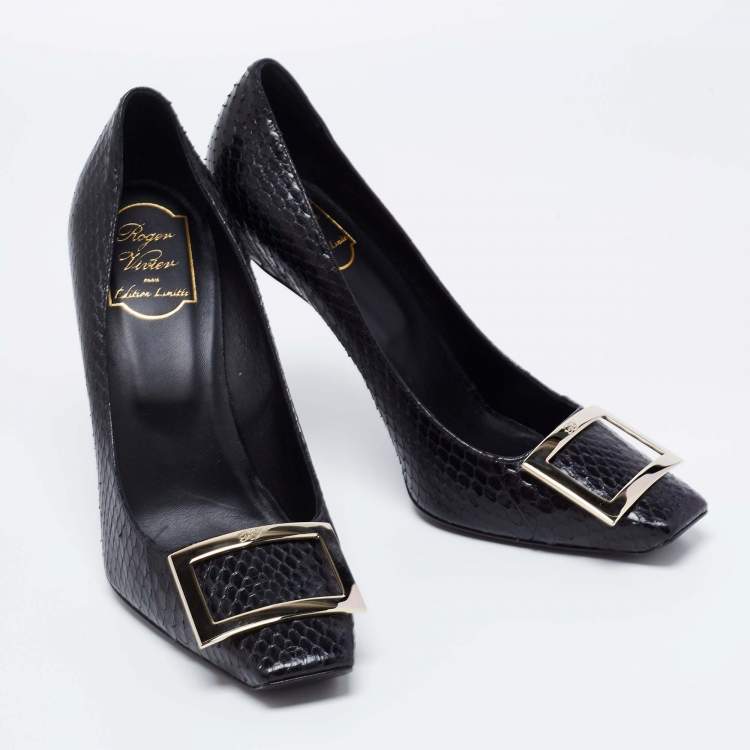 Pre Owned Roger Vivier Black Python Leather Trompette Pumps Size 40