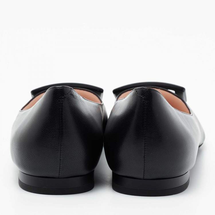 Pre Owned Roger Vivier Black Leather Gommette Pointed Toe Ballet Flats Size 39