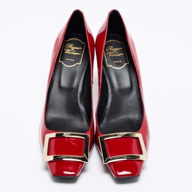 Pre Owned Roger Vivier Burgundy Patent Leather Trompette Pumps Size 40.5