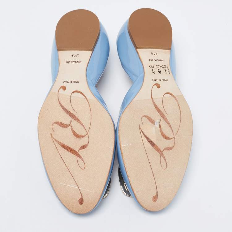 Pre Owned Roger Vivier Blue Patent Leather Chips D'Orsay Buckle Ballet Flats Size 37.5