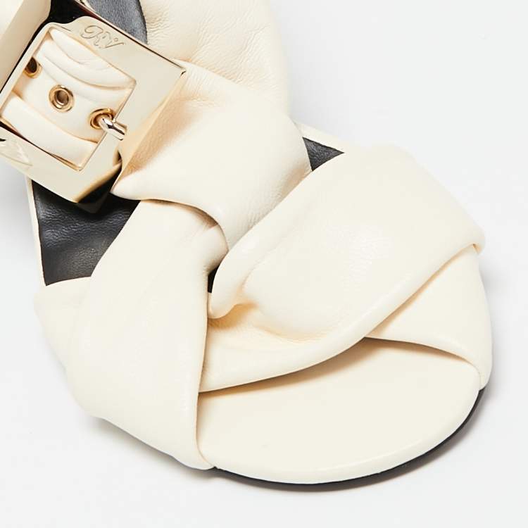 Pre Owned Roger Vivier White Leather Buckle Slingback Sandals Size 36