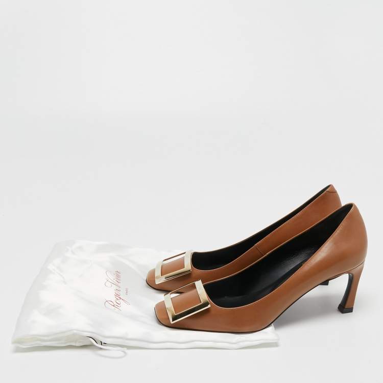 Pre Owned Roger Vivier Brown Leather Trompette Pumps Size 35