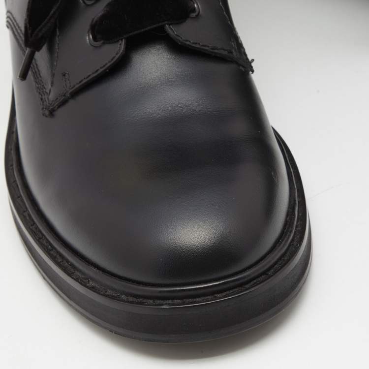 Pre Owned Roger Vivier Black Leather and Suede Viv Rangers Strass Buckle Combat Boots Size 42