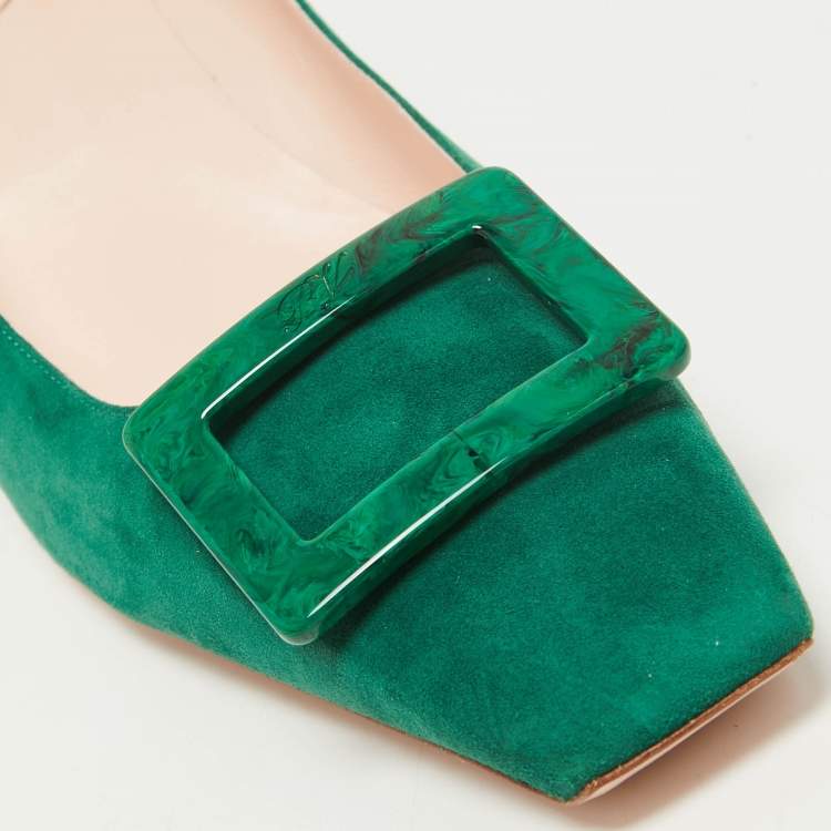 Pre Owned Roger Vivier Green Suede Belle Block Heel Pumps Size 42