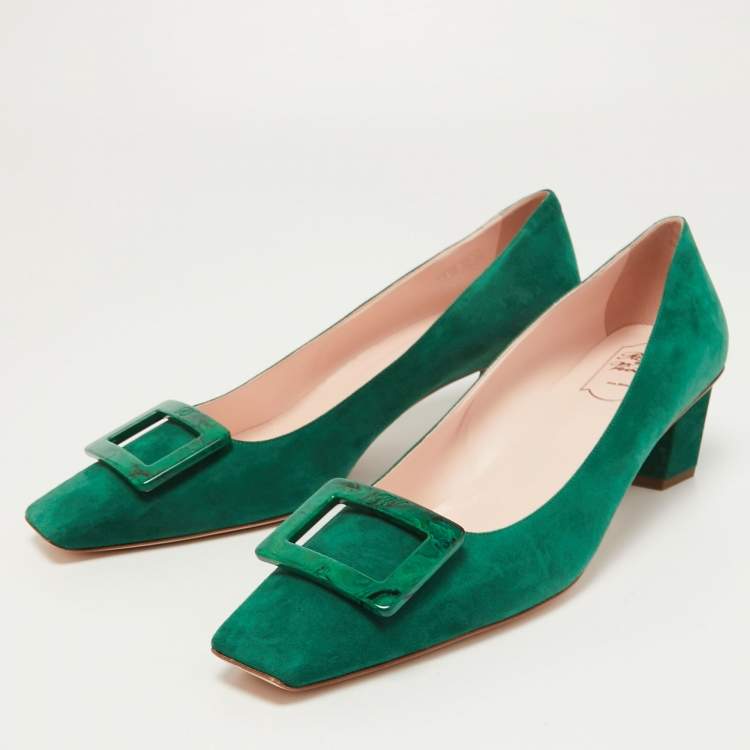 Pre Owned Roger Vivier Green Suede Belle Block Heel Pumps Size 42